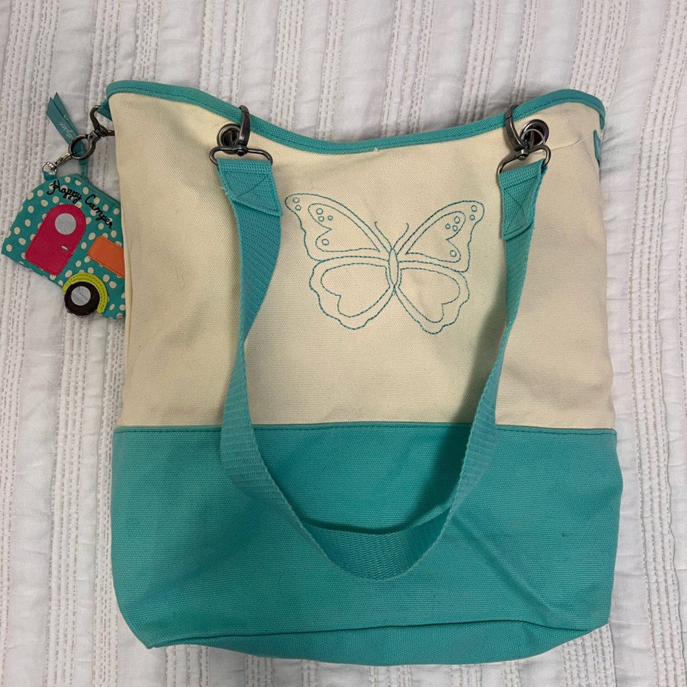 Blue Butterfly Thirty One Tote W/ Keychain
